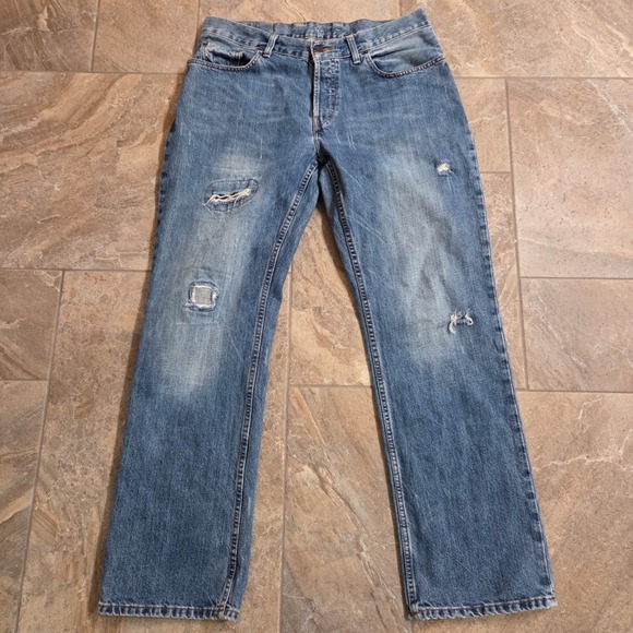East West Other - East West Mens Jeans 36x32 Distressed Blue Denim‎ Relaxed Fit Button Fly